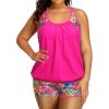 imageHolipick Plus Size Tankini Swimsuit for Women Two Piece Tummy Control Bathing Suit Blouson Racerback Tankini Top with ShortsPink Floral