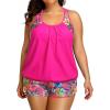 imageHolipick Plus Size Tankini Swimsuit for Women Two Piece Tummy Control Bathing Suit Blouson Racerback Tankini Top with ShortsPink Floral