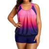 imageHolipick Plus Size Tankini Swimsuit for Women Two Piece Tummy Control Bathing Suit Blouson Racerback Tankini Top with ShortsPink Gradient