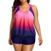 imageHolipick Plus Size Tankini Swimsuit for Women Two Piece Tummy Control Bathing Suit Blouson Racerback Tankini Top with ShortsPink Gradient