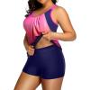 imageHolipick Plus Size Tankini Swimsuit for Women Two Piece Tummy Control Bathing Suit Blouson Racerback Tankini Top with ShortsPink Gradient