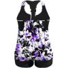 imageHolipick Plus Size Tankini Swimsuit for Women Two Piece Tummy Control Bathing Suit Blouson Racerback Tankini Top with ShortsPurple Flowers