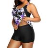 imageHolipick Plus Size Tankini Swimsuit for Women Two Piece Tummy Control Bathing Suit Blouson Racerback Tankini Top with ShortsPurple Flowers