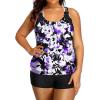 imageHolipick Plus Size Tankini Swimsuit for Women Two Piece Tummy Control Bathing Suit Blouson Racerback Tankini Top with ShortsPurple Flowers