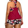 imageHolipick Plus Size Tankini Swimsuit for Women Two Piece Tummy Control Bathing Suit Blouson Racerback Tankini Top with ShortsRed Flowers Print