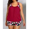 imageHolipick Plus Size Tankini Swimsuit for Women Two Piece Tummy Control Bathing Suit Blouson Racerback Tankini Top with ShortsRed Flowers Print