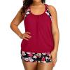 imageHolipick Plus Size Tankini Swimsuit for Women Two Piece Tummy Control Bathing Suit Blouson Racerback Tankini Top with ShortsRed Flowers Print