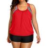 imageHolipick Plus Size Tankini Swimsuit for Women Two Piece Tummy Control Bathing Suit Blouson Racerback Tankini Top with ShortsRed and Stripe