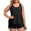 imageHolipick Plus Size Tankini Swimsuits  Women 3 Piece Bathing Suits Tummy Control with Shorts Tank Top with Sports Bra 12 PlusBlack