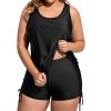 imageHolipick Plus Size Tankini Swimsuits  Women 3 Piece Bathing Suits Tummy Control with Shorts Tank Top with Sports Bra 12 PlusBlack