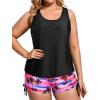 imageHolipick Plus Size Tankini Swimsuits  Women 3 Piece Bathing Suits Tummy Control with Shorts Tank Top with Sports Bra 12 PlusBlack Pink Coconut Tree