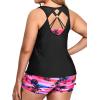 imageHolipick Plus Size Tankini Swimsuits  Women 3 Piece Bathing Suits Tummy Control with Shorts Tank Top with Sports Bra 12 PlusBlack Pink Coconut Tree