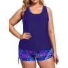 imageHolipick Plus Size Tankini Swimsuits  Women 3 Piece Bathing Suits Tummy Control with Shorts Tank Top with Sports Bra 12 PlusBlue Purple Leaves