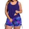 imageHolipick Plus Size Tankini Swimsuits  Women 3 Piece Bathing Suits Tummy Control with Shorts Tank Top with Sports Bra 12 PlusBlue Purple Leaves