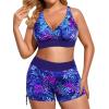 imageHolipick Plus Size Tankini Swimsuits  Women 3 Piece Bathing Suits Tummy Control with Shorts Tank Top with Sports Bra 12 PlusBlue Purple Leaves