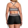 imageHolipick Plus Size Tankini Swimsuits  Women 3 Piece Bathing Suits Tummy Control with Shorts Tank Top with Sports Bra 12 PlusGreen Geometric