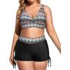 imageHolipick Plus Size Tankini Swimsuits  Women 3 Piece Bathing Suits Tummy Control with Shorts Tank Top with Sports Bra 12 PlusGreen Geometric