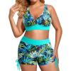 imageHolipick Plus Size Tankini Swimsuits  Women 3 Piece Bathing Suits Tummy Control with Shorts Tank Top with Sports Bra 12 PlusGreen Leaves