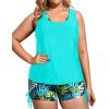 imageHolipick Plus Size Tankini Swimsuits  Women 3 Piece Bathing Suits Tummy Control with Shorts Tank Top with Sports Bra 12 PlusGreen Leaves