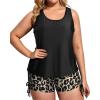 imageHolipick Plus Size Tankini Swimsuits  Women 3 Piece Bathing Suits Tummy Control with Shorts Tank Top with Sports Bra 12 PlusLeopard