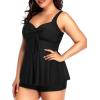 imageHolipick Two Piece Plus Size Tankini Swimsuits for Women Tummy Control Swim Top with Shorts Long Flowy Bathing SuitsBlack