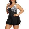 imageHolipick Two Piece Plus Size Tankini Swimsuits for Women Tummy Control Swim Top with Shorts Long Flowy Bathing SuitsBlack Striped