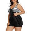 imageHolipick Two Piece Plus Size Tankini Swimsuits for Women Tummy Control Swim Top with Shorts Long Flowy Bathing SuitsBlack Striped
