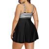 imageHolipick Two Piece Plus Size Tankini Swimsuits for Women Tummy Control Swim Top with Shorts Long Flowy Bathing SuitsBlack Striped