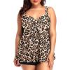 imageHolipick Two Piece Plus Size Tankini Swimsuits for Women Tummy Control Swim Top with Shorts Long Flowy Bathing SuitsLeopard
