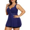 imageHolipick Two Piece Plus Size Tankini Swimsuits for Women Tummy Control Swim Top with Shorts Long Flowy Bathing SuitsNavy Blue