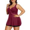 imageHolipick Two Piece Plus Size Tankini Swimsuits for Women Tummy Control Swim Top with Shorts Long Flowy Bathing SuitsWine Red