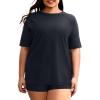 imageHolipick Two Piece Women Plus Size Rash Guard Short Sleeve Swim Shirts and Shorts UPF 50 Rashguard SwimsuitBlack