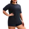 imageHolipick Two Piece Women Plus Size Rash Guard Short Sleeve Swim Shirts and Shorts UPF 50 Rashguard SwimsuitBlack