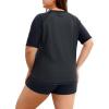 imageHolipick Two Piece Women Plus Size Rash Guard Short Sleeve Swim Shirts and Shorts UPF 50 Rashguard SwimsuitBlack Green