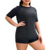 imageHolipick Two Piece Women Plus Size Rash Guard Short Sleeve Swim Shirts and Shorts UPF 50 Rashguard SwimsuitBlack Green