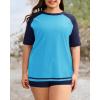 imageHolipick Two Piece Women Plus Size Rash Guard Short Sleeve Swim Shirts and Shorts UPF 50 Rashguard SwimsuitWater Blue