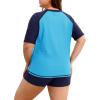imageHolipick Two Piece Women Plus Size Rash Guard Short Sleeve Swim Shirts and Shorts UPF 50 Rashguard SwimsuitWater Blue