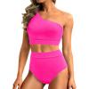 imageHolipick Women One Shoulder High Waisted Bikini Sets Two Piece Swimsuit Tummy Control Bathing Suit Full Coverage SwimwearHot Pink