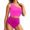 imageHolipick Women One Shoulder High Waisted Bikini Sets Two Piece Swimsuit Tummy Control Bathing Suit Full Coverage SwimwearPink