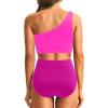 imageHolipick Women One Shoulder High Waisted Bikini Sets Two Piece Swimsuit Tummy Control Bathing Suit Full Coverage SwimwearPink
