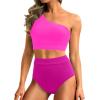 imageHolipick Women One Shoulder High Waisted Bikini Sets Two Piece Swimsuit Tummy Control Bathing Suit Full Coverage SwimwearPink