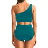 imageHolipick Women One Shoulder High Waisted Bikini Sets Two Piece Swimsuit Tummy Control Bathing Suit Full Coverage SwimwearTeal