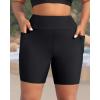 imageHolipick Women Plus Size Swim Shorts High Waisted Swim Bottoms with Pockets Tummy Control Boy ShortsBlack