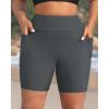 imageHolipick Women Plus Size Swim Shorts High Waisted Swim Bottoms with Pockets Tummy Control Boy ShortsGrey