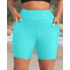imageHolipick Women Plus Size Swim Shorts High Waisted Swim Bottoms with Pockets Tummy Control Boy ShortsLake Blue