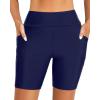 imageHolipick Women Plus Size Swim Shorts High Waisted Swim Bottoms with Pockets Tummy Control Boy ShortsNavy Blue Regular