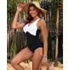 imageHolipick Women Tummy Control One Piece Swimsuit  Push Up Bathing Suit Full Coverage Slimming SwimwearBlack and White