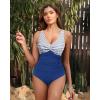 imageHolipick Women Tummy Control One Piece Swimsuit  Push Up Bathing Suit Full Coverage Slimming SwimwearBlue Striped