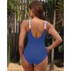 imageHolipick Women Tummy Control One Piece Swimsuit  Push Up Bathing Suit Full Coverage Slimming SwimwearBlue Striped