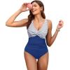 imageHolipick Women Tummy Control One Piece Swimsuit  Push Up Bathing Suit Full Coverage Slimming SwimwearBlue Striped